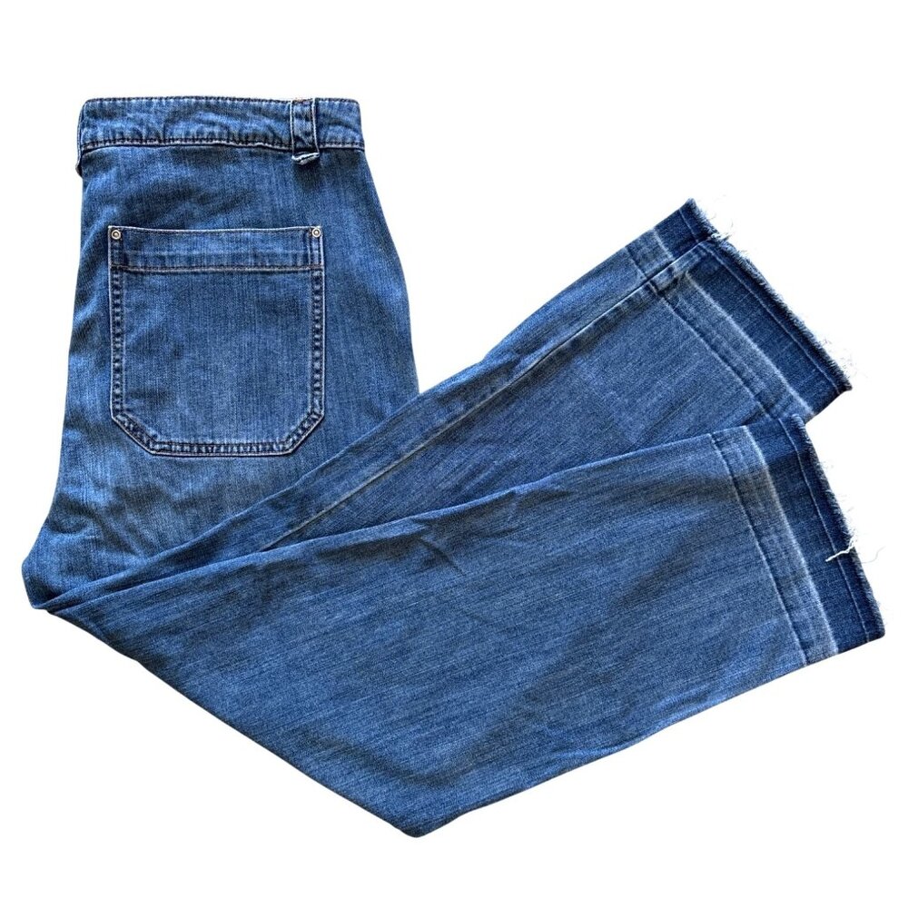 Sundance‎ Roadside Jeans Size 10 Mid Wash High Waist Raw Hem Patch Pockets